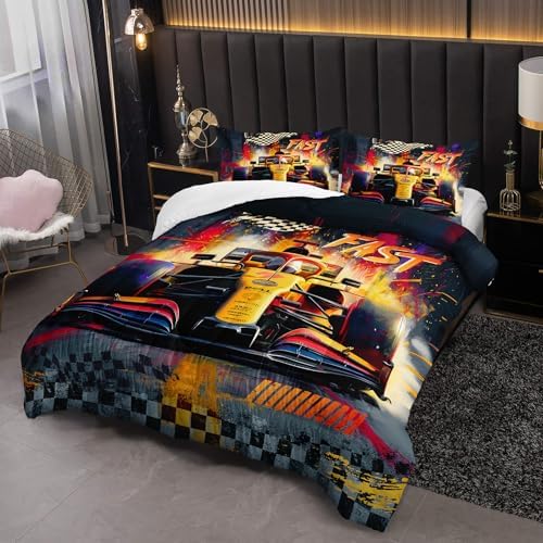 F1 Race Car Comforter Set Full for Boys，Boys Full Size Bedding Set Race Car，with 1 Comforter with 2 Pillow Case，F1 Race Car Themed Bedroom Decor