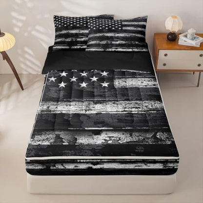 Feelyou American Flag Comforter Set Twin Size Zipper Bedding Set for Girls Boys Independence Day Comforter with Fitted Sheet, Pillowcases Memorial Day Zipper Bedding Soft Breathable Bed in a Bag