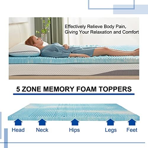 SINWEEK Mattress Topper 5-Zone Memory Foam Mattress Topper Pressure Relieve Soft Mattress Pad, CertiPUR-US Certified, 2 Inch Queen Size, Blue