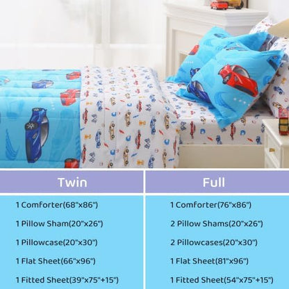 Viviland Kids Twin Bedding Sets, Boys Comforter, Sky Blue Sports Cars