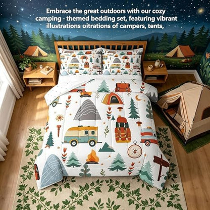 Feelyou Happy Camping Comforter Set for Kids Boys Girls Queen Size Outdoor