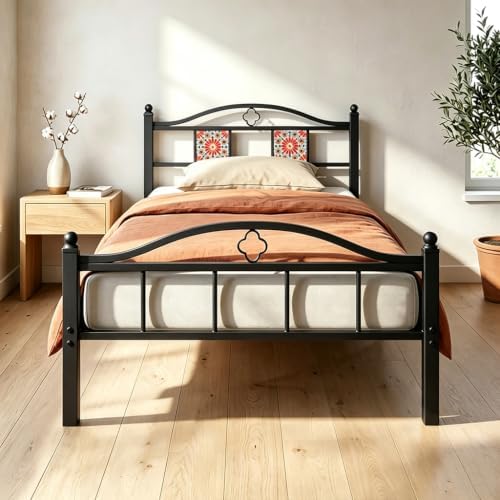 Twin Size Bed Frame with Headboard Footboard, Victorian Metal Platform Beds