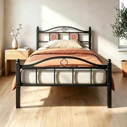 Twin Size Bed Frame with Headboard Footboard, Victorian Metal Platform Beds