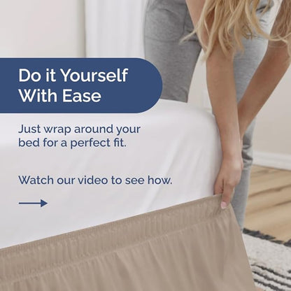 Wrap Around Dust Ruffle Bed Skirt - Wheat - for Queen Size Beds w/ 15 Inch Drop - Easy Fit Elastic Strap - Adjustable Pleated Bedskirt w/Brushed Fabric - Wrinkle Free - for Women, Men, Kids & Teens