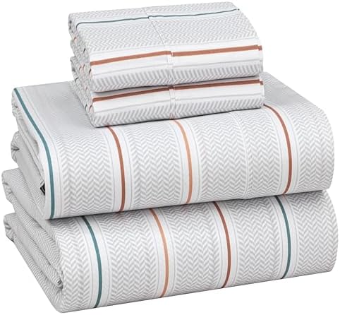 RUVANTI 100% Cotton California King Sheets, Chevron Twill Stripe
