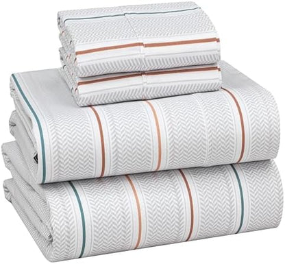 RUVANTI 100% Cotton Queen Sheets, Percale Weave, Chevron Twill Stripe