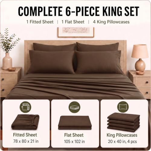 CozyLux King Size Sheets Set 6-Piece, 21-Inch Deep Pocket, Soft Feel