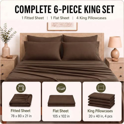 CozyLux King Size Sheets Set 6-Piece, 21-Inch Deep Pocket, Soft Feel