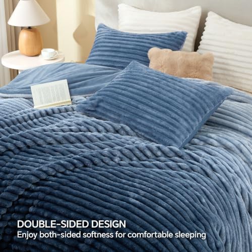 BEDELITE Fleece King Comforter Set, Fluffy Bed Set, Blue Ombre