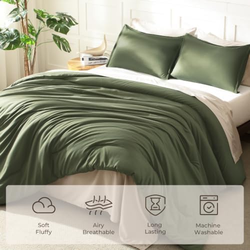 Litanika Olive King Comforter Set, 3 Pieces Lightweight Solid Bed Set