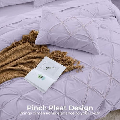 Sasttie California King Comforter Set, 7-Piece Bed in a Bag, Pintuck Bedding Sets for All Season, Includes Comforter, Flat Sheet, Fitted Sheet, Pillowcases and Pillowshams, Lavender