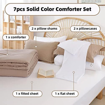 weigelia King Comforter Set with Sheets - Taupe 7 Pieces Bed in a Bag King