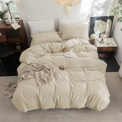 FOSSA Duvet Cover Set 100% Washed Cotton Linen Feel Super Queen
