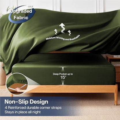 MR&HM Twin XL Sheets 3 Pieces, Rayon Derived from Bamboo Blend, Olive Green