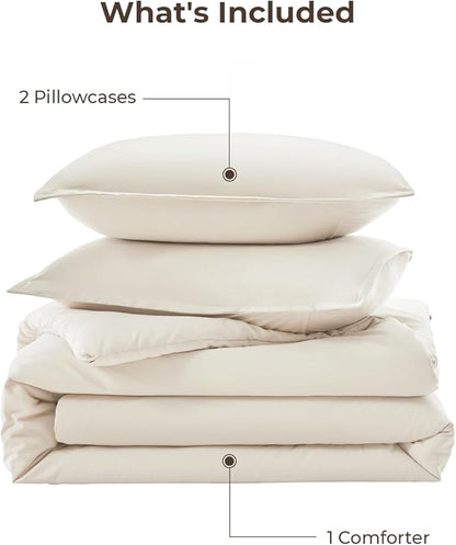 Litanika Comforters Beige Oversized King Size, 3 Pieces Lightweight Solid Bedding Comforter Set, All Season Fluffy Bed Set (120x98In Comforter & 2 Pillowcases)