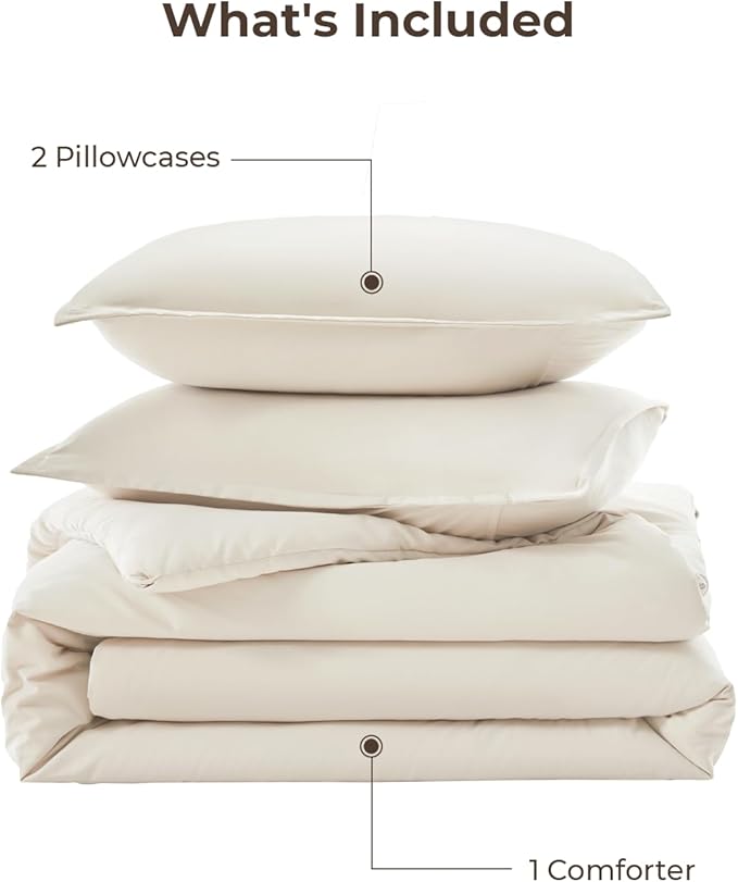 Litanika Comforters Beige Oversized Queen Size, 3 Pieces Lightweight Solid Bedding Comforter Set, All Season Fluffy Bed Set (98x98In Comforter & 2 Pillowcases)