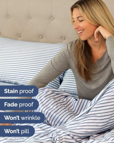 Extra Deep Flex Top Split Head King Sheet Set - 6pc Sheets - Blue Stripes