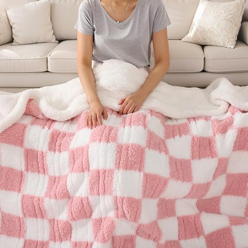 Electric Heated Blanket Full Size 72"×84" with 9 Heating Levels & 1-10Hs Auto Off, Checkered Plaid Double Sided Sherpa, Energy Efficient, Machine Washable, for Couch & Bed, Gifts for Women- Light Pink