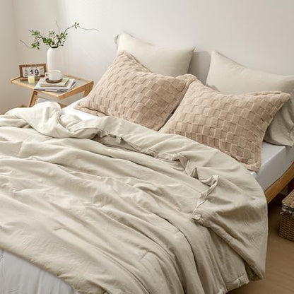 HIG 4pc 2-in-1 King Comforter Set with Detachable Fluffy Blanket, Camel