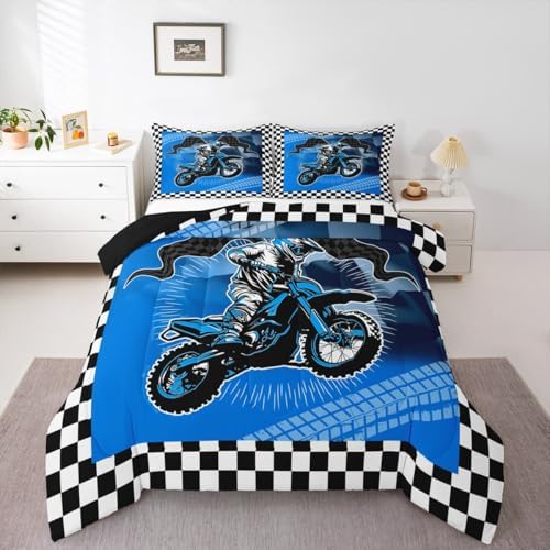 Feelyou Dirt Bike Comforter Set for Kids Boys Girls,King Size,Motorcycle Racer Bedding Set,Cool Motocross Duvet Quilt,Fashion Motorcycle Comforter,Extreme Sports Bedroom Decor