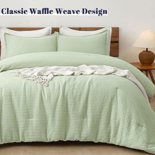 PHF Ultra Soft Waffle Comforter Set 3 Pieces King, Sage Green