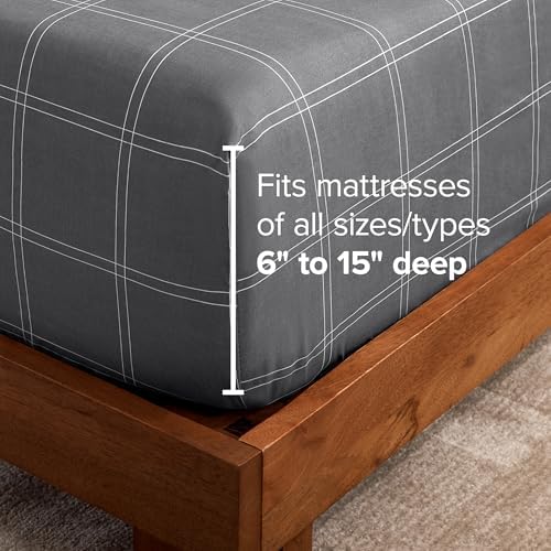 Bare Home Fitted Sheet - 1800 Ultra-Soft (Queen, Modern Plaid - Grey/White)