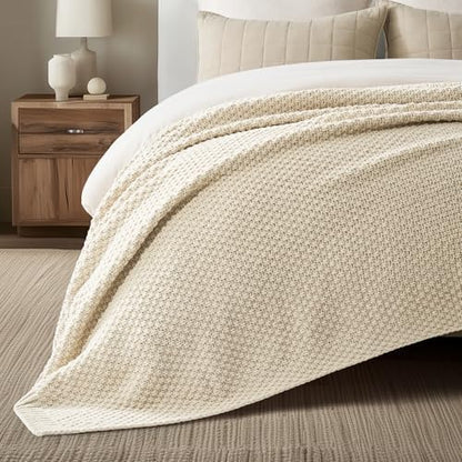 EVERGRACEHOME Chunky Chenille Knit Throw Blanket, 90 x 90, Beige