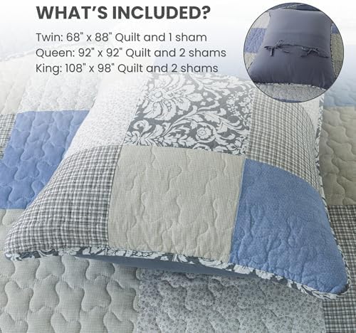SLPR - Sweet Dreams Blue Patchwork Cotton Quilt Set, Twin with 1 Sham