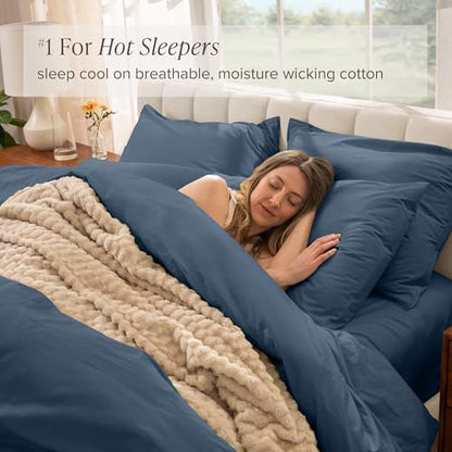 Bare Home 100% Organic Cotton Percale Duvet Cover Set (Queen, Bering Sea)