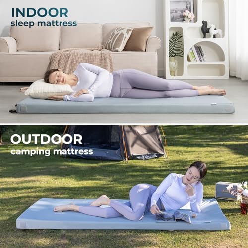 Kingfun 3 Inch CertiPUR-US Memory Foam Camping Mattress Pad, Waterproof Roll up Sleeping Pad, Thick Floor Sleeping Mats for Tent with Removable Travel Bag