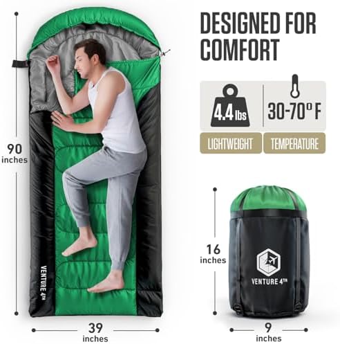 VENTURE 4TH Backpacking Sleeping Bag for Camping - Single, XXL & Double