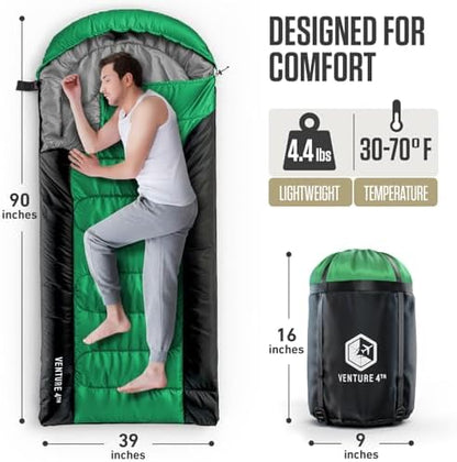 VENTURE 4TH Backpacking Sleeping Bag for Camping - Single, XXL & Double