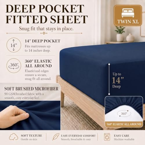 CozyLux Twin XL Comforter Set Navy Blue - 5 Pieces Complete Bedding Set