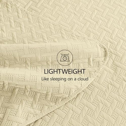 FLYMME Twin Quilt Set,Lightweight Butter Yellow Bedspreads,Basket Weave Pattern,Ultra Soft Microfiber Bedspread Bed Coverlet 2 Pieces for All-Seasons (1 Quilt,1 Shams)