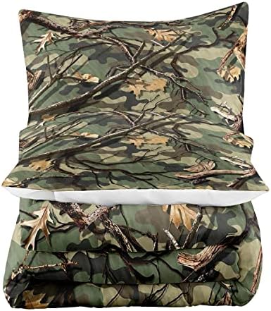 LUVIVIHOME 3PCS Green Camo Comforter Set King Size, Rustic Camouflage Bedding Quilt Country Farmhouse Forest Man Cave Bedroom Decor, Hunting Gifts for Men Husband Boyfriend Boys, 2 Pillow Shams