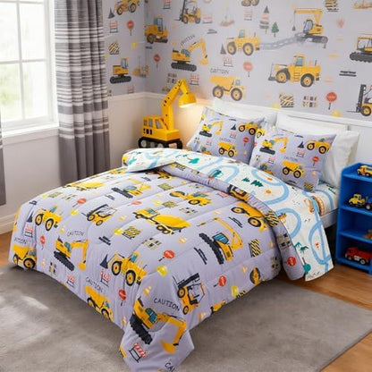 Holawakaka Construction Truck 5-Piece Twin Bed-in-A-Bag Set for Boys