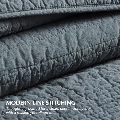 EVERGRACEHOME 100% Cotton Quilt Set Oversized Cal King, Midnight Blue