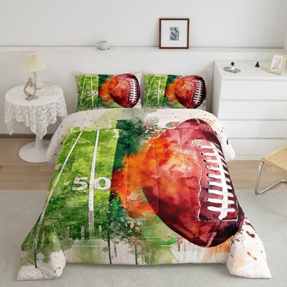 Castle Fairy Tie Dye Soccer Comforter Set Full Size,American Football Field Bedding Set for Kids Boys Teens Room Decor,Ball Sports Game Quilt Set Watercolor Graffiti Duvet Insert 3pcs,2 Pillowcases