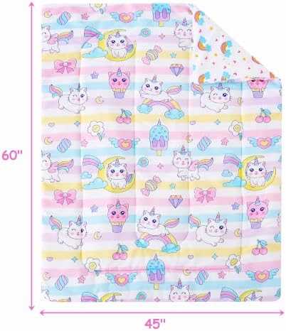 Mooreeke Toddler Bedding Sets for Girls,4 Pieces Cat Rainbow Printed