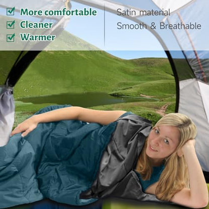 Ultralight Sleeping Bag Liner, Satin Sleep Sack, Comfy Breathable & Cooling & Silky Soft liner, Travel Sheets & Adult Sleep Sack with 2 Way Zipper, Ideal for Backpacking, Hotel, Camping, Hostels