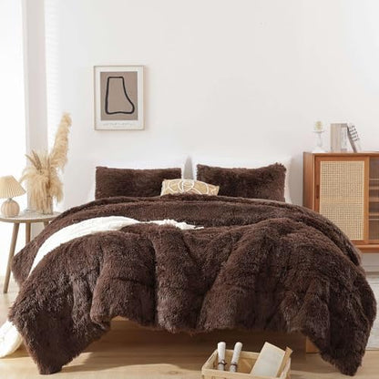 Smoofy Fluffy King Size Comforter Set, Brown Faux Fur Comforter Set 3Pieces