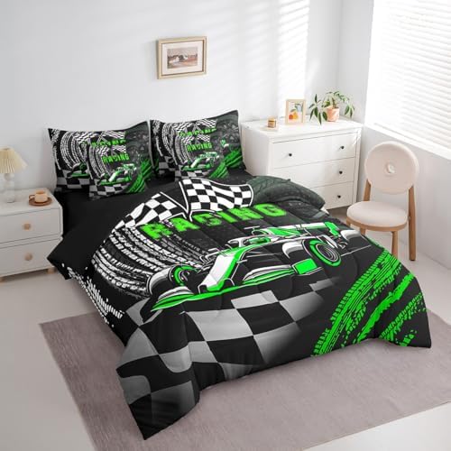 Castle Fairy Cool Racing Comforter Set Bed in a Bag 7 Pieces Full,Boys Men Race Car Bedding Set,Speed Sports Car (Comforter+Fitted+Flat Sheet+2 Pillowcases+2 Throw Pillow Covers)