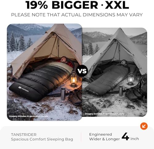 Cotton Flannel XXL Winter Sleeping Bags for Adults Big and Tall,Cold Weather 90x39 Inch Camping Sleep Bag,Waterproof Machine Washable 4 Season Outdoor Camping Gear,2-Way Zipper
