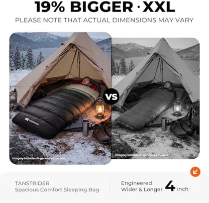 Cotton Flannel XXL Winter Sleeping Bags for Adults Big and Tall,Cold Weather 90x39 Inch Camping Sleep Bag,Waterproof Machine Washable 4 Season Outdoor Camping Gear,2-Way Zipper