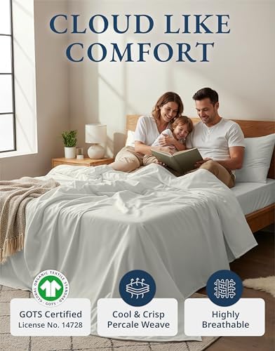 LANE LINEN Full Bed Sheet Set 100% Organic Cotton Percale - Glacier Grey