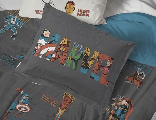 Marvel Comics Avengers Twin Comforter Set 5 Piece Bedding for Boys, Gray