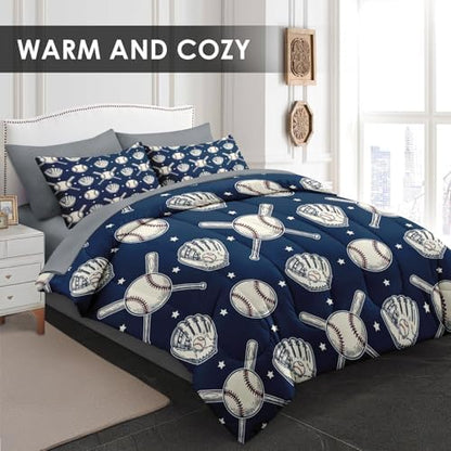 WeCozy 7 Pieces Full Comforter Set for Boys - Baseball Bedding for Kids