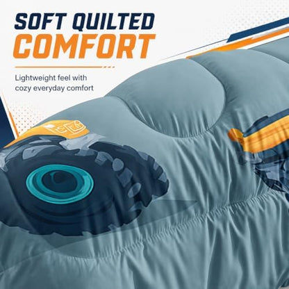 AILONEN Monster Truck Comforter Set for Kids Boys - Colorful Big Wheel Trucks Bedding Set - Boys' Twin Quilt with 2 Pillowcases – Fun Vehicle Bedroom Decor