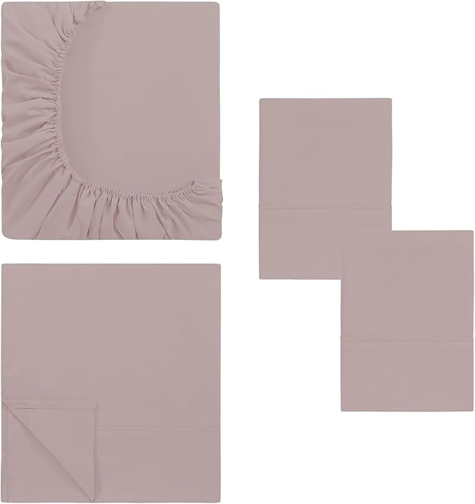Modern Threads Soft Microfiber Solid Sheets - Luxurious Microfiber Bed Sheets - Includes Flat Sheet, Fitted Sheet with Deep Pockets, & Pillowcases Cameo Rose King