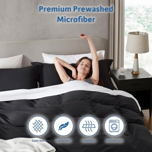 Hearth & Harbor Prewashed California King Duvet Cover Set, Black